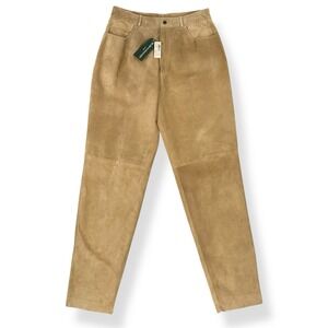 Bushwacker Pants Women 14 (30x33) Suede Leather Tan Taper Un-Hemmed VTG NWT